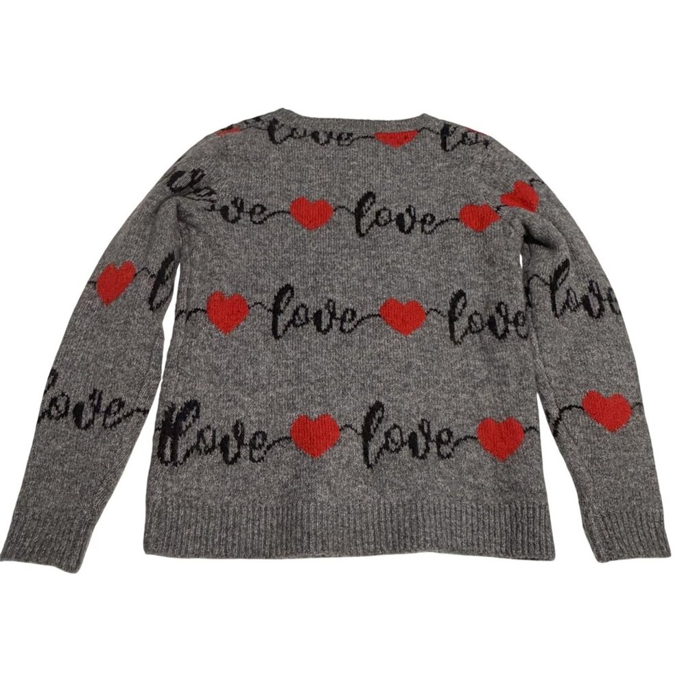 Cupcakes & Cashmere Gray Sweater Red Hearts & Love Script Pattern XS Acrylic Ble - Picture 2 of 9